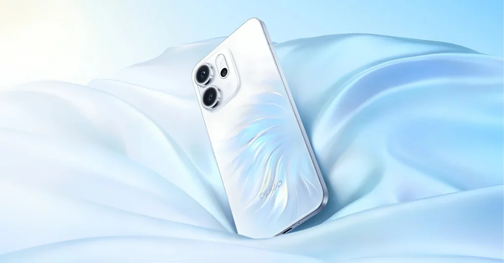 oppo reno 14 5g image in white and blue color